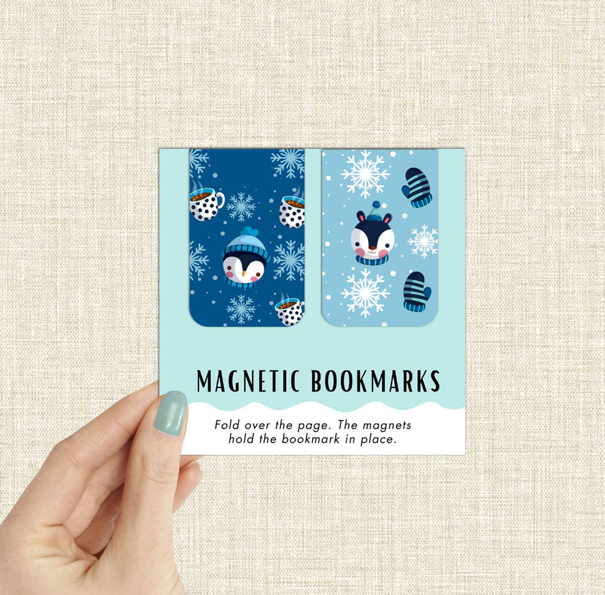 2-Pk Christmas Winter Penguins Magnetic Bookmarks (Packaged)