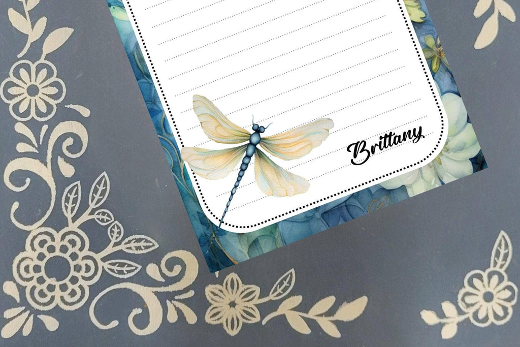 Notepad Dragonfly, Blue Floral, Stationery