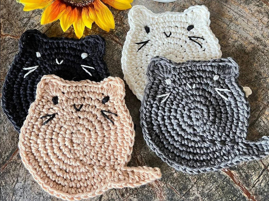 Crochet Fat Cat Coaster Set of 4, Cat Lover Gift, Home Decor