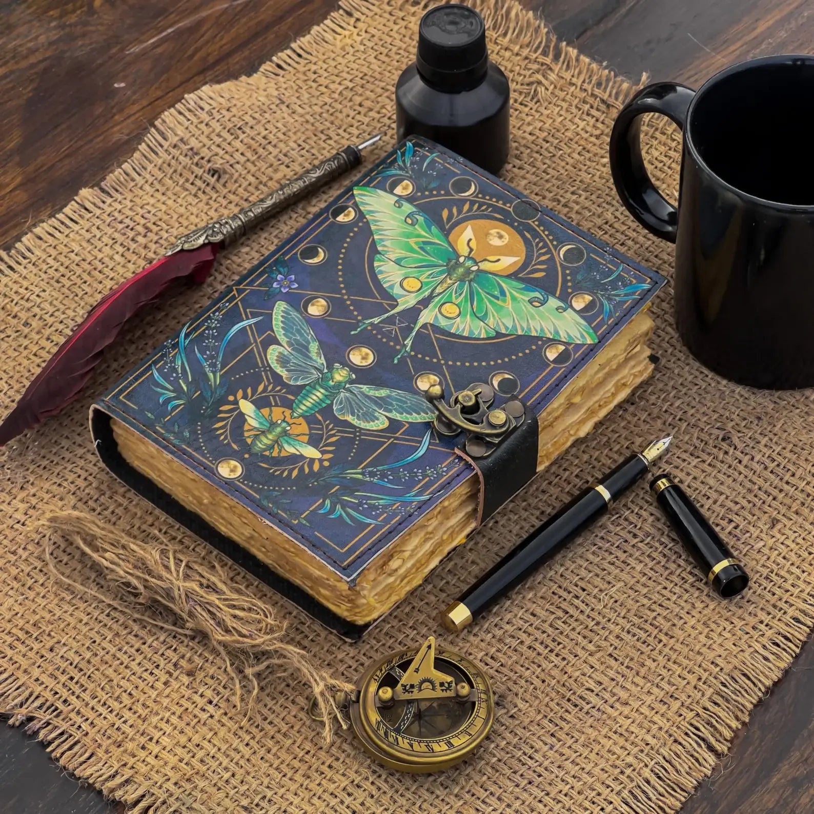 Leather Journal Blank Vintage Notebook with Butterfly Print