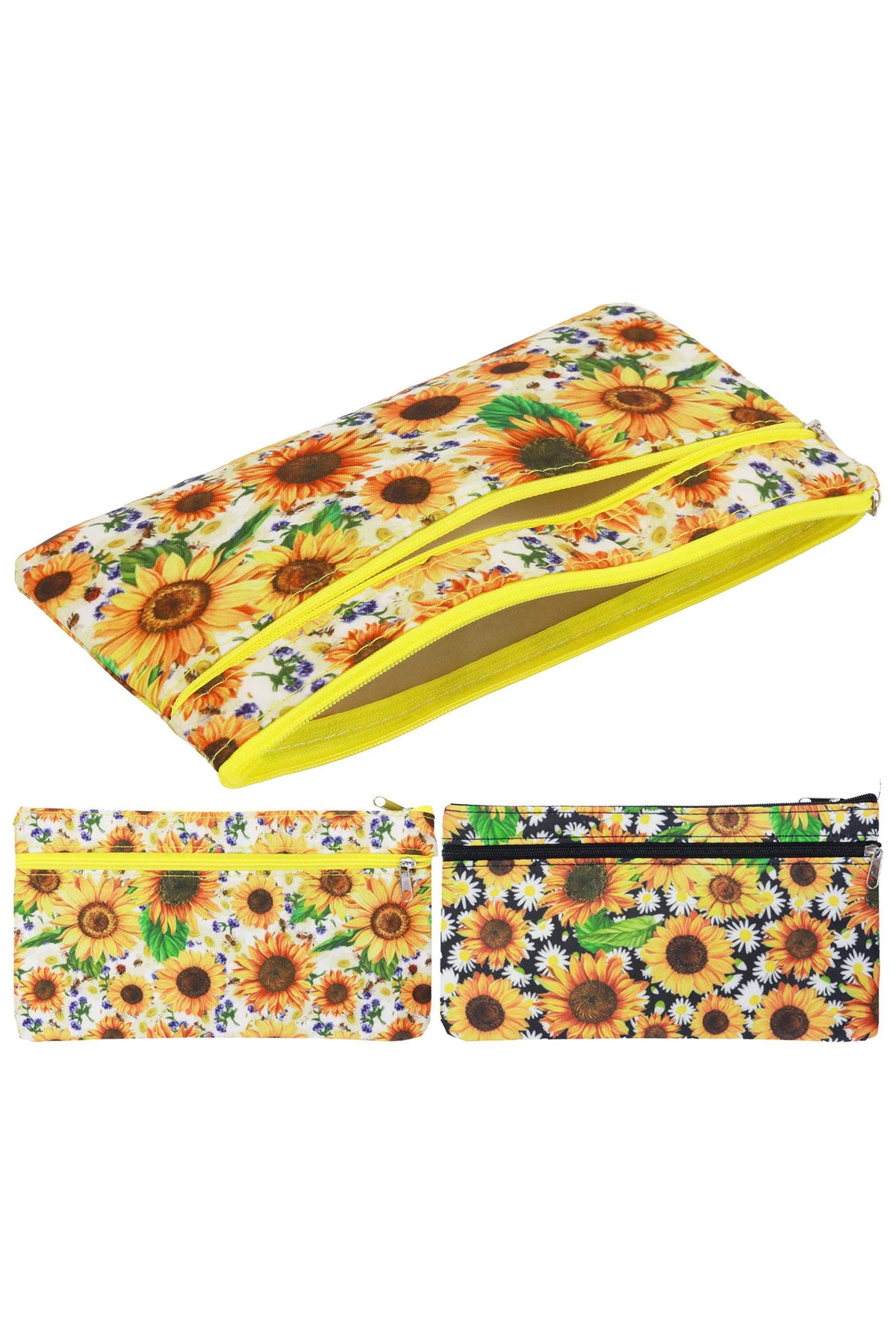 Sunflower Print Double Compartment Pouch Clutch Bag