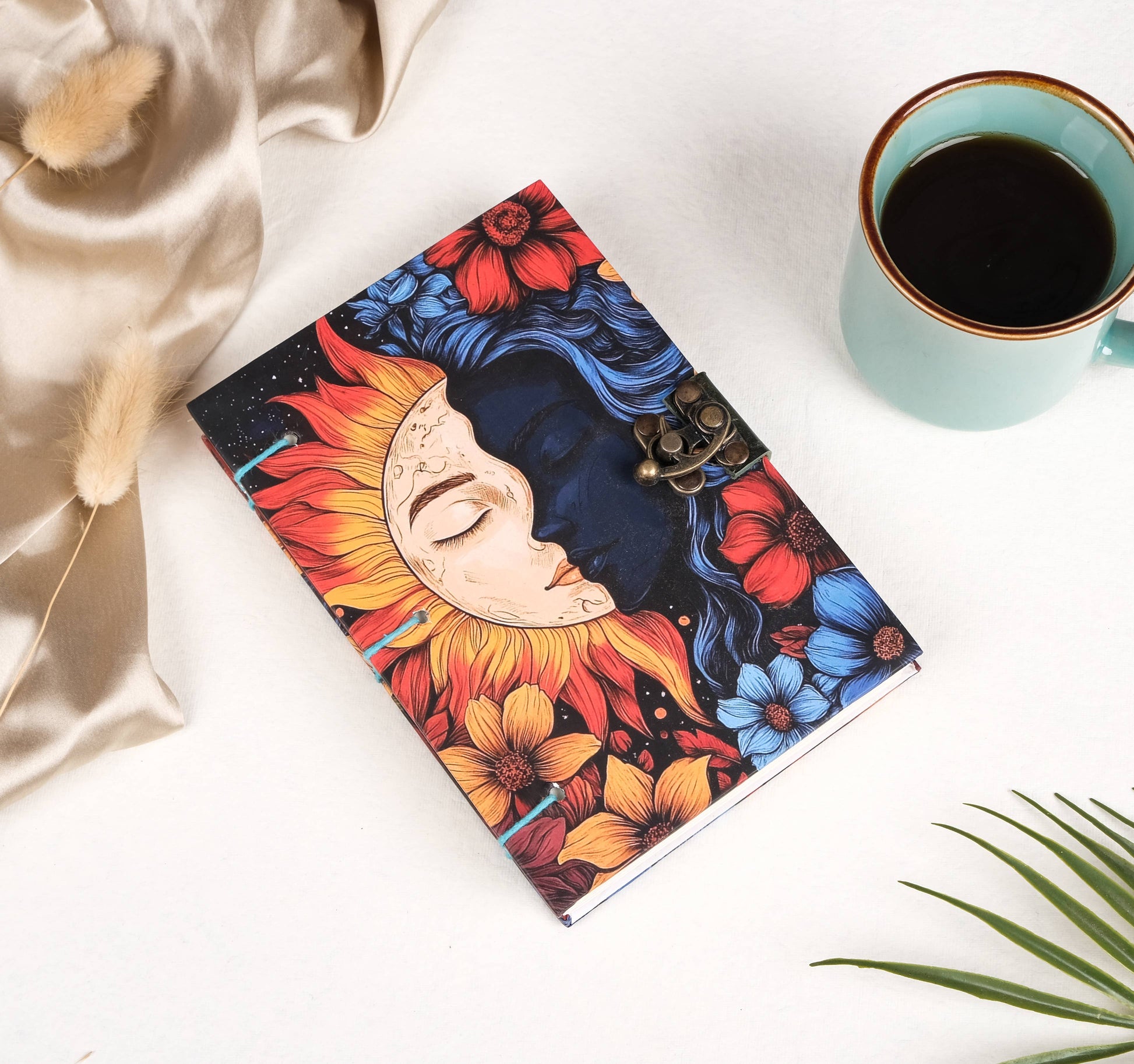 Sun/Moon - Two Face - Journal Diary Notebook with Leather Strap Lock - Unruled