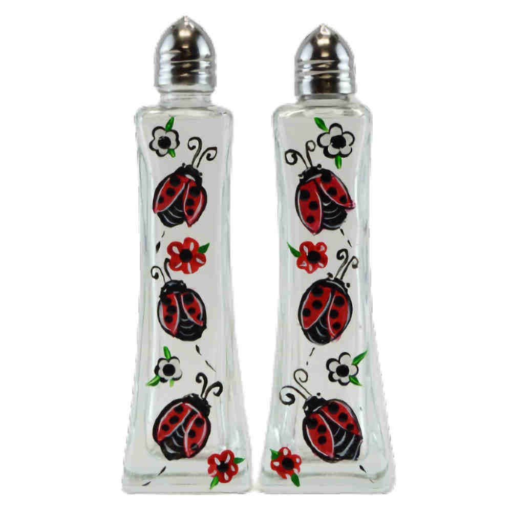 Ladybug Insect Floral Hand-Painted Salt & Pepper Set Gift
