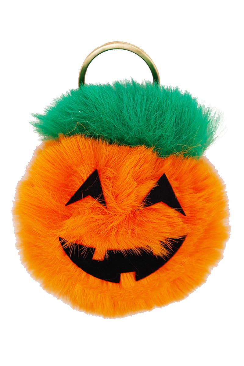 Halloween Pumpkin Fuzzy Faux Fur Pom Pom Key Chain