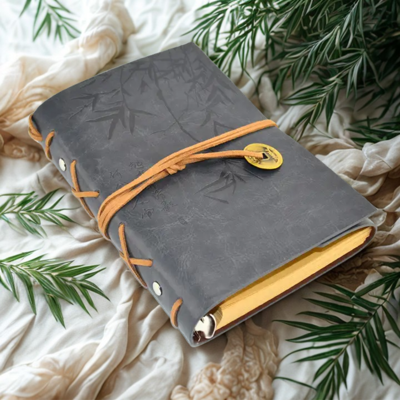 Asian Bamboo Leatherette Journal - Grey