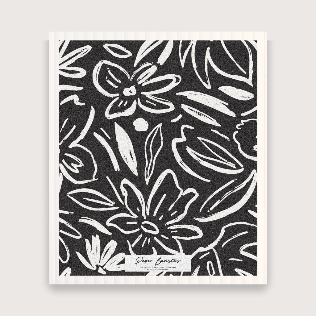 Set of 3 Swedish Dishcloth: Earthy Florals Black