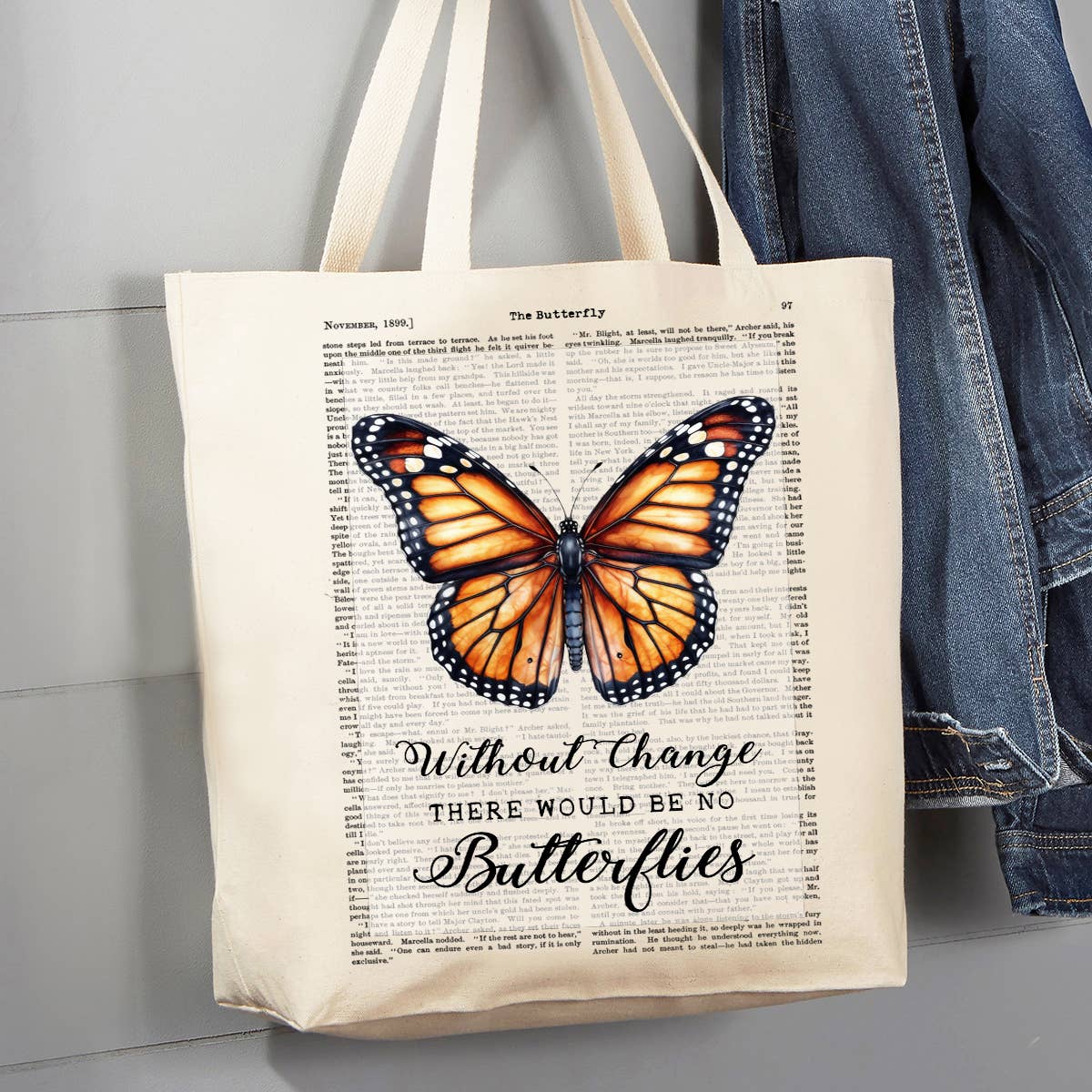 Vintage Monarch Butterfly Quote Canvas Tote Bag