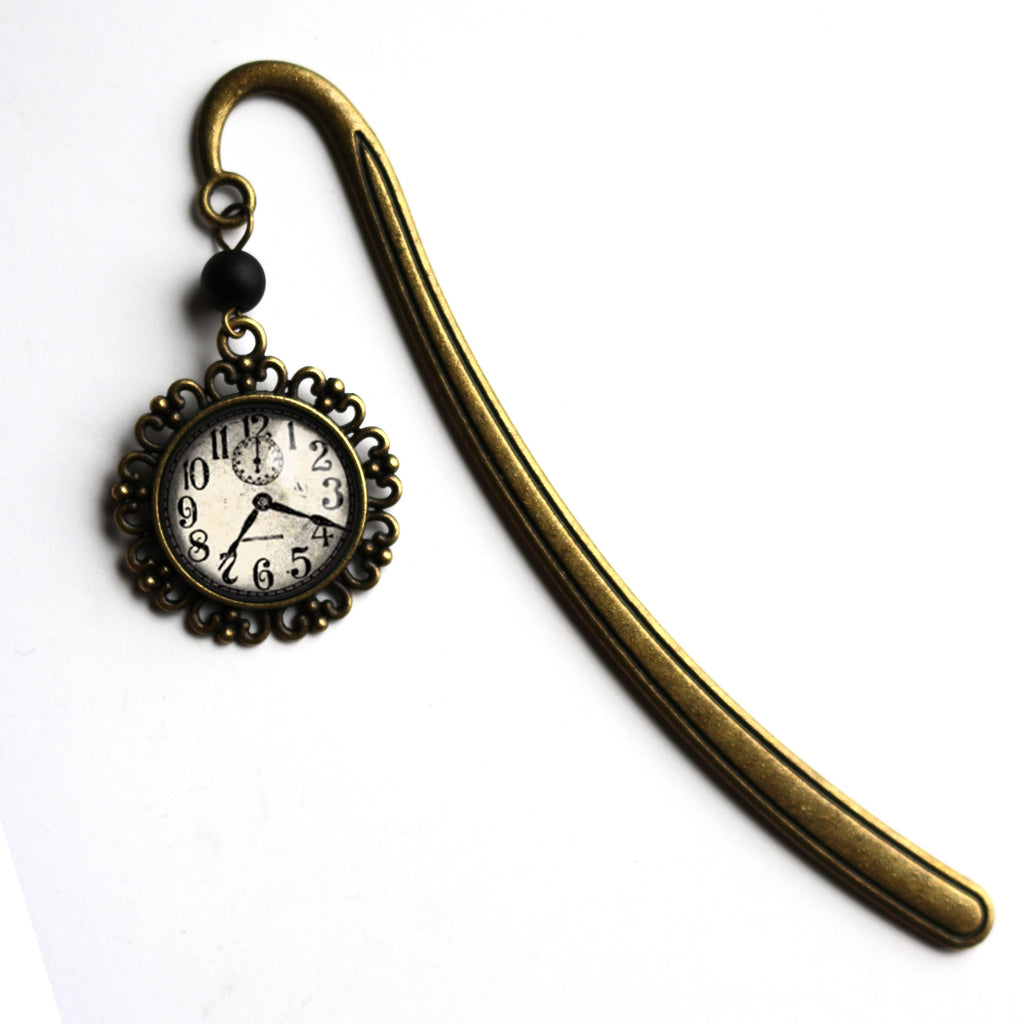 Edwardian Clock Steampunk Bronze and Glass Cabochon Bookmark
