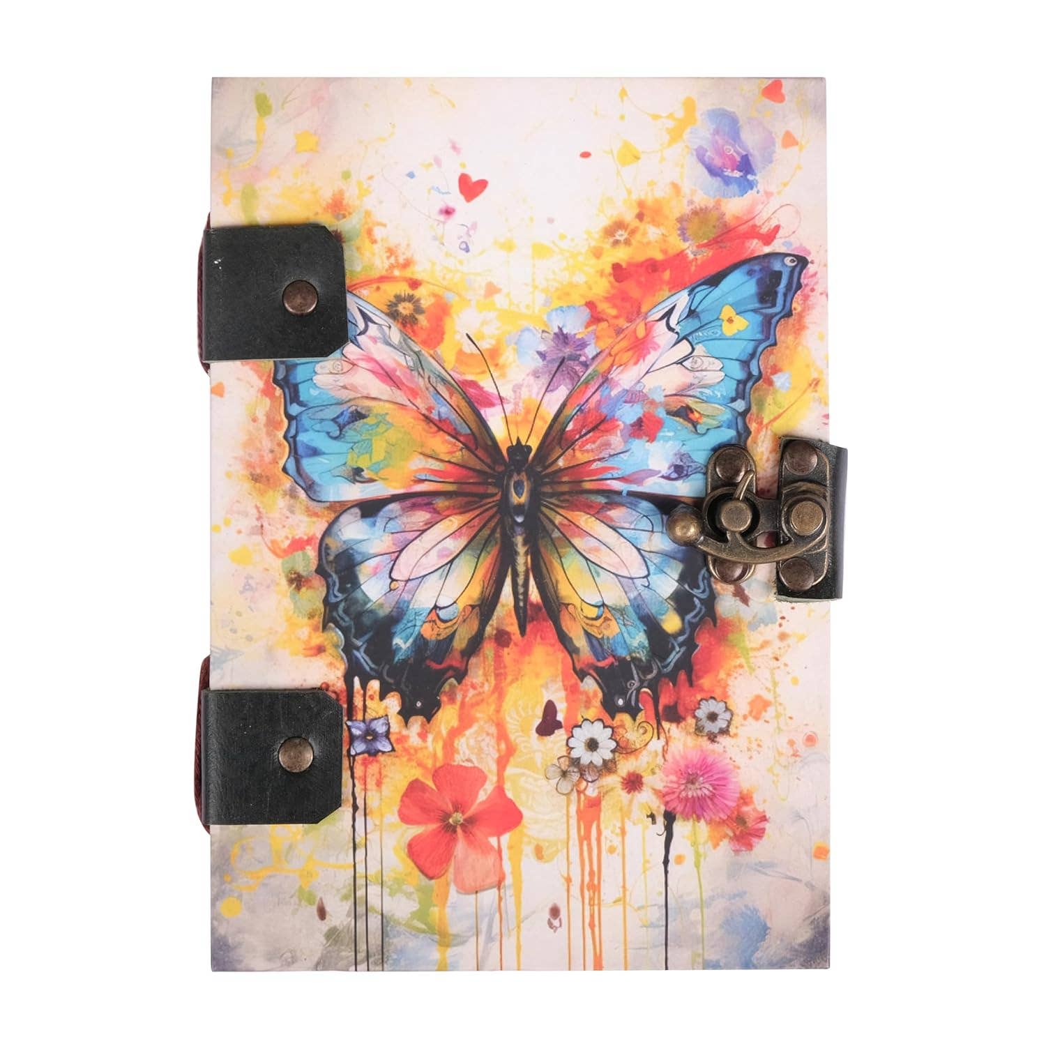 Butterfly - Journal Diary Notebook with Leather Strap Lock - Unruled