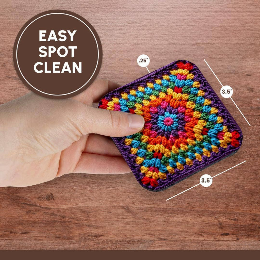Granny Square Crochet Pattern Purple Edged Seventies Retro Pattern , Soft Coaster
