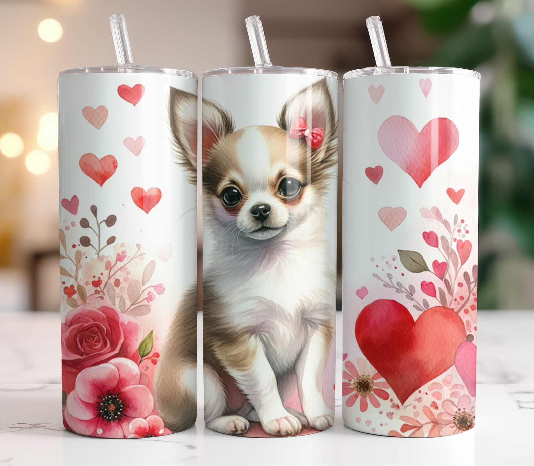 Chihuahua Hearts and Roses Tumbler