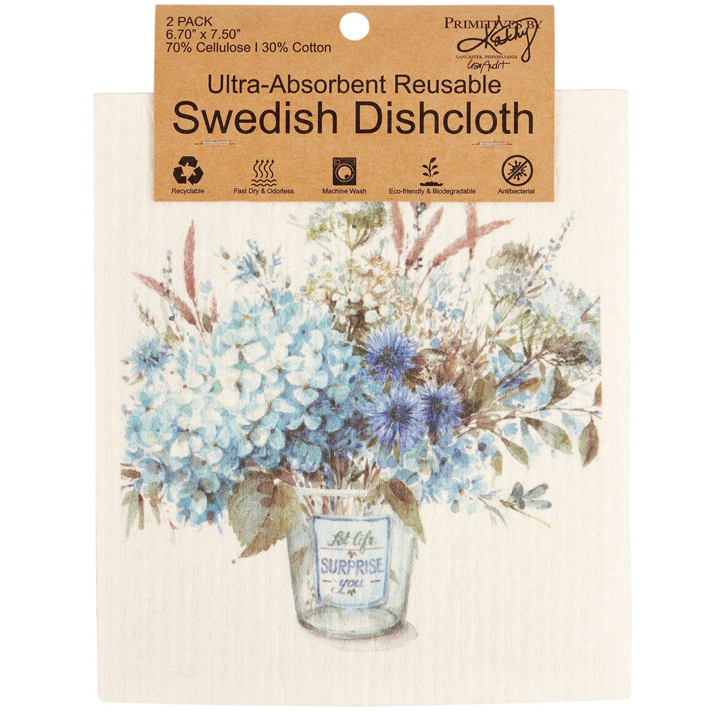 Blue Floral Swedish Dishcloth Set
