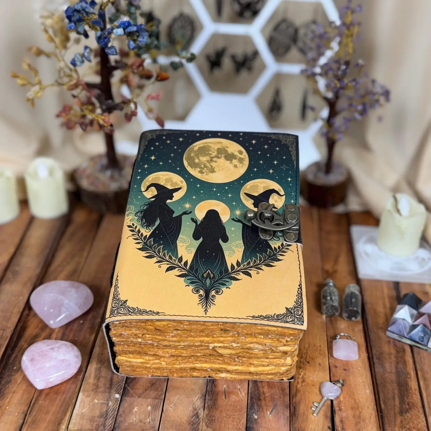 Four Moon Witches - Leather Journal Blank Vintage Notebook