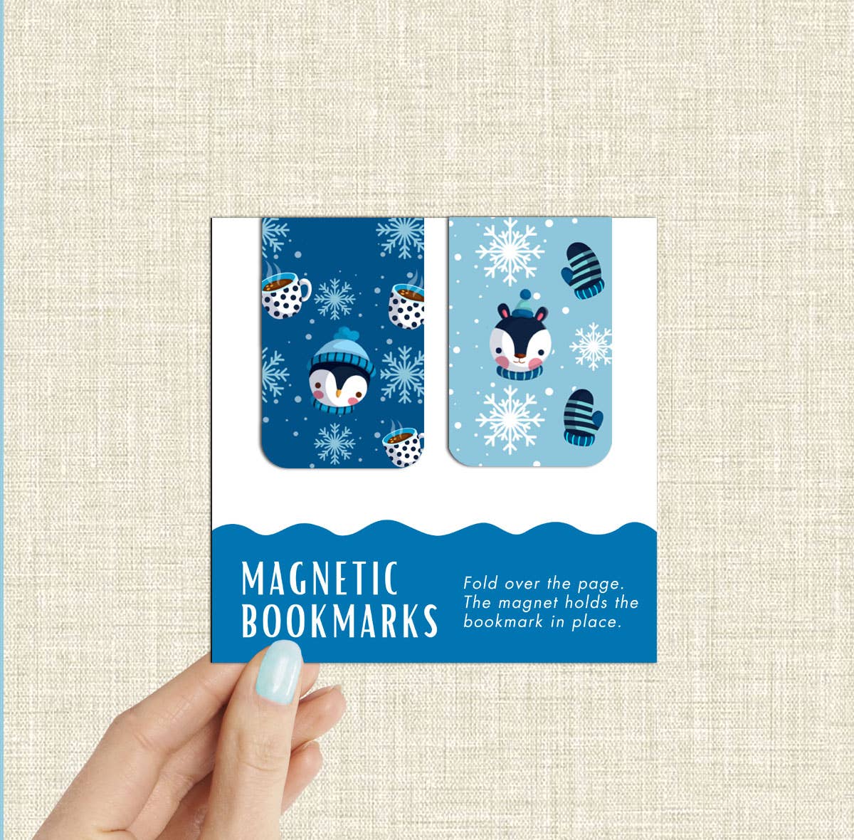 2-Pk Christmas Winter Penguins Magnetic Bookmarks (Packaged)