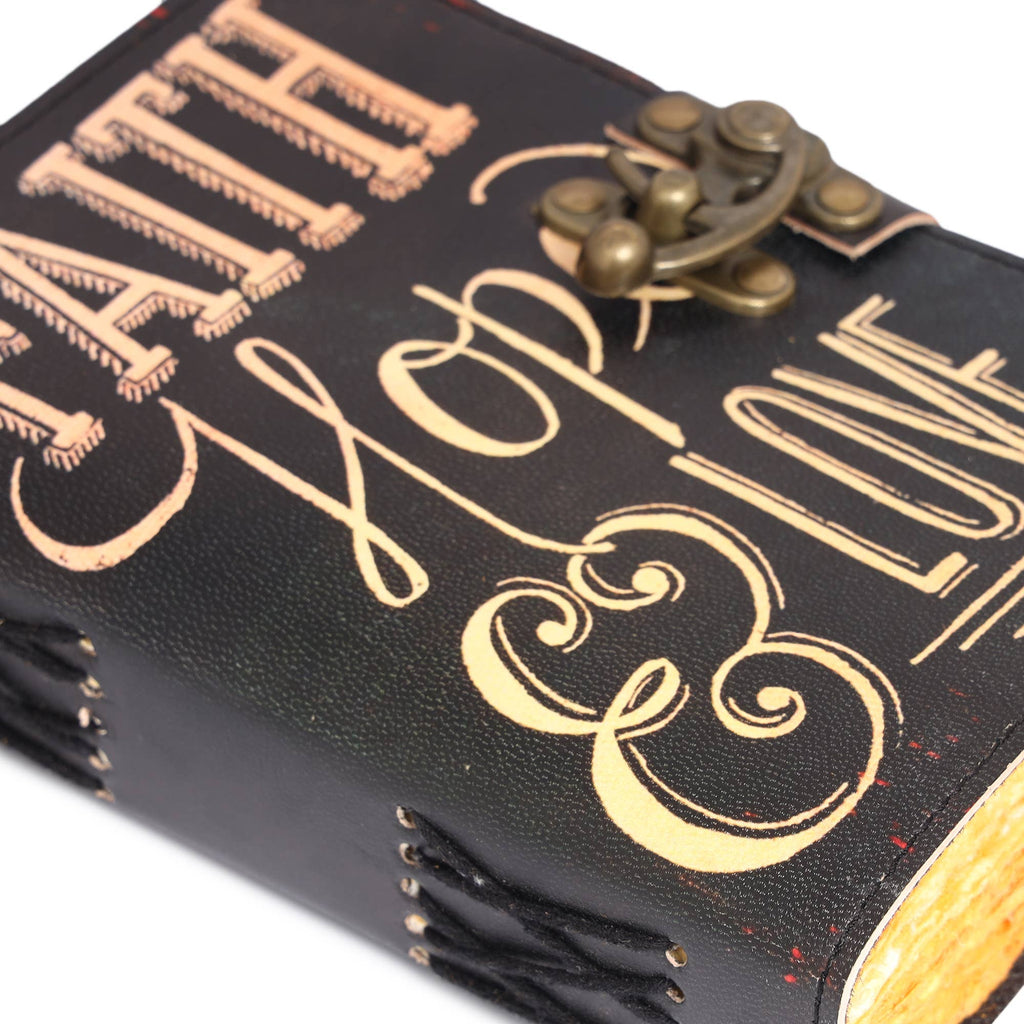 Leather Journal Blank Vintage Grimoire Faith Hope Love