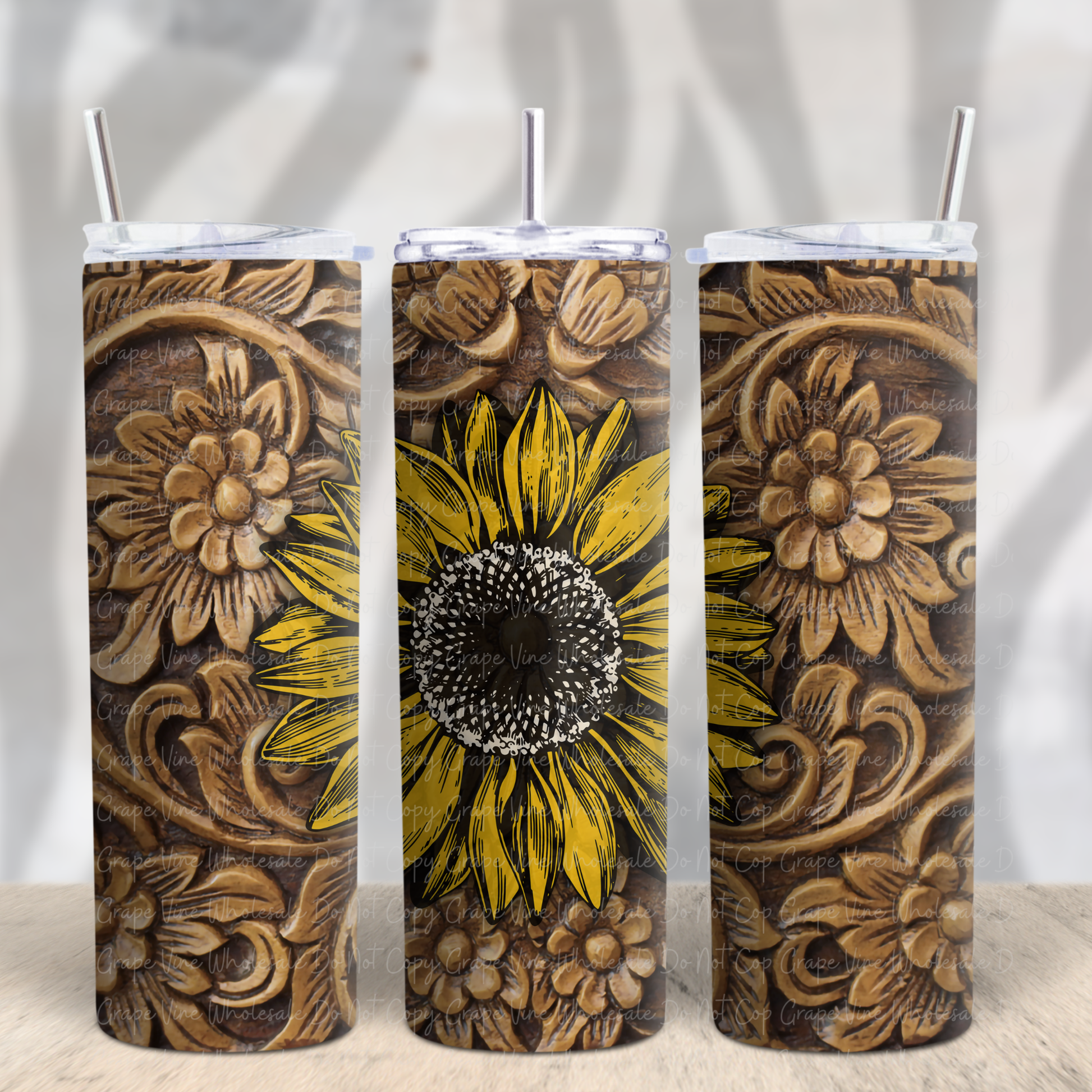 Sunflower on tooled Leather 20oz Tumbler
