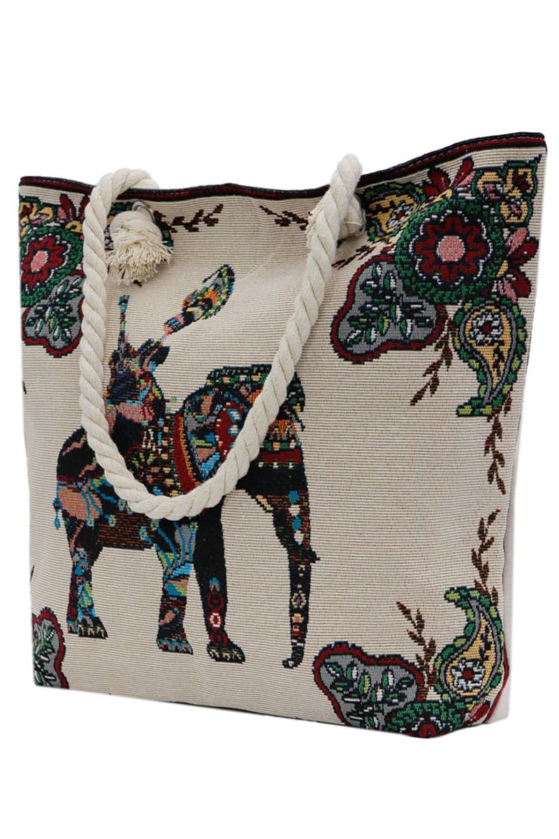 Lucky Elephant Tapestry Canvas Tote Bag