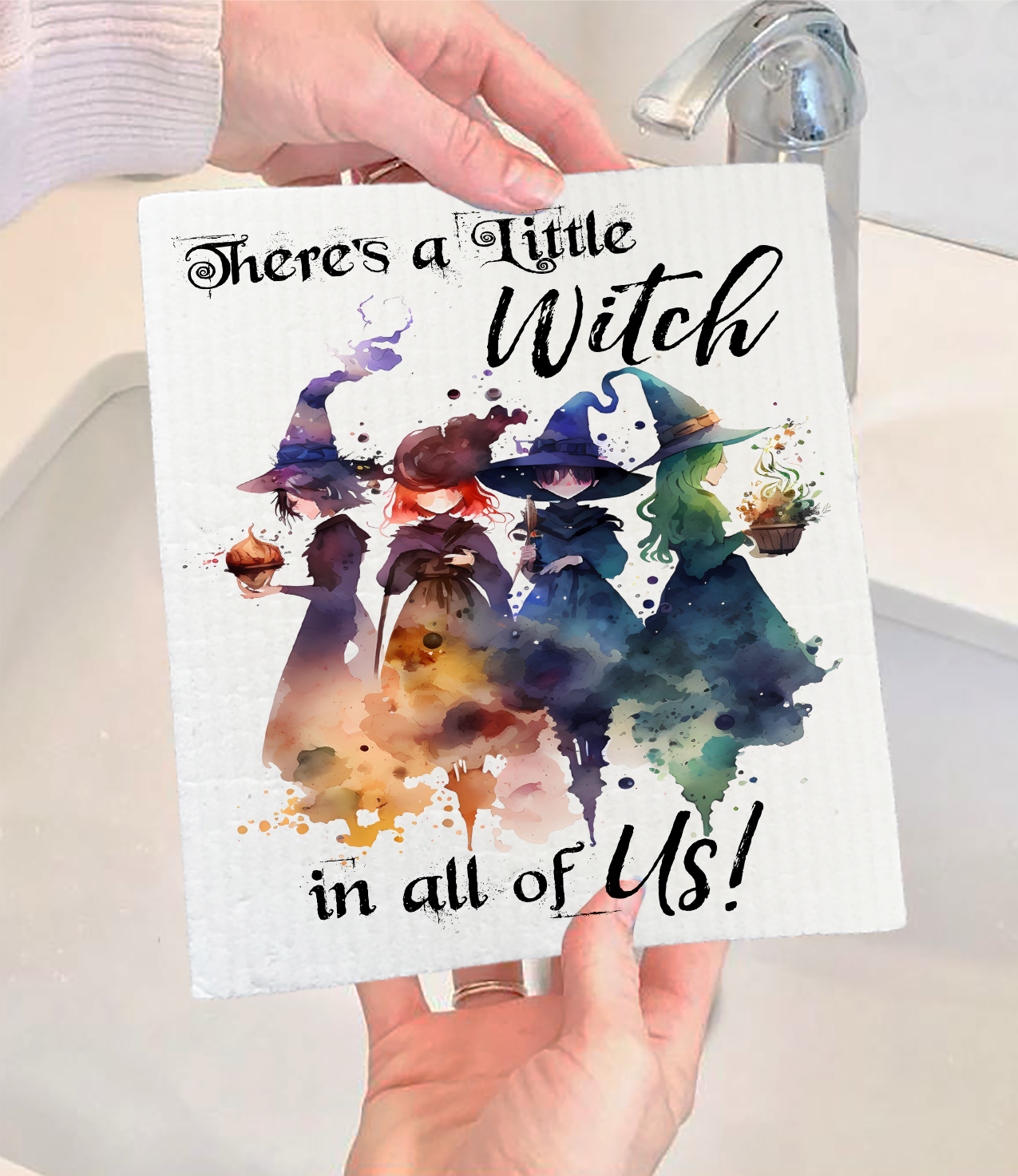 Halloween There's a Little Witch in Us Swedish Dishcloth
