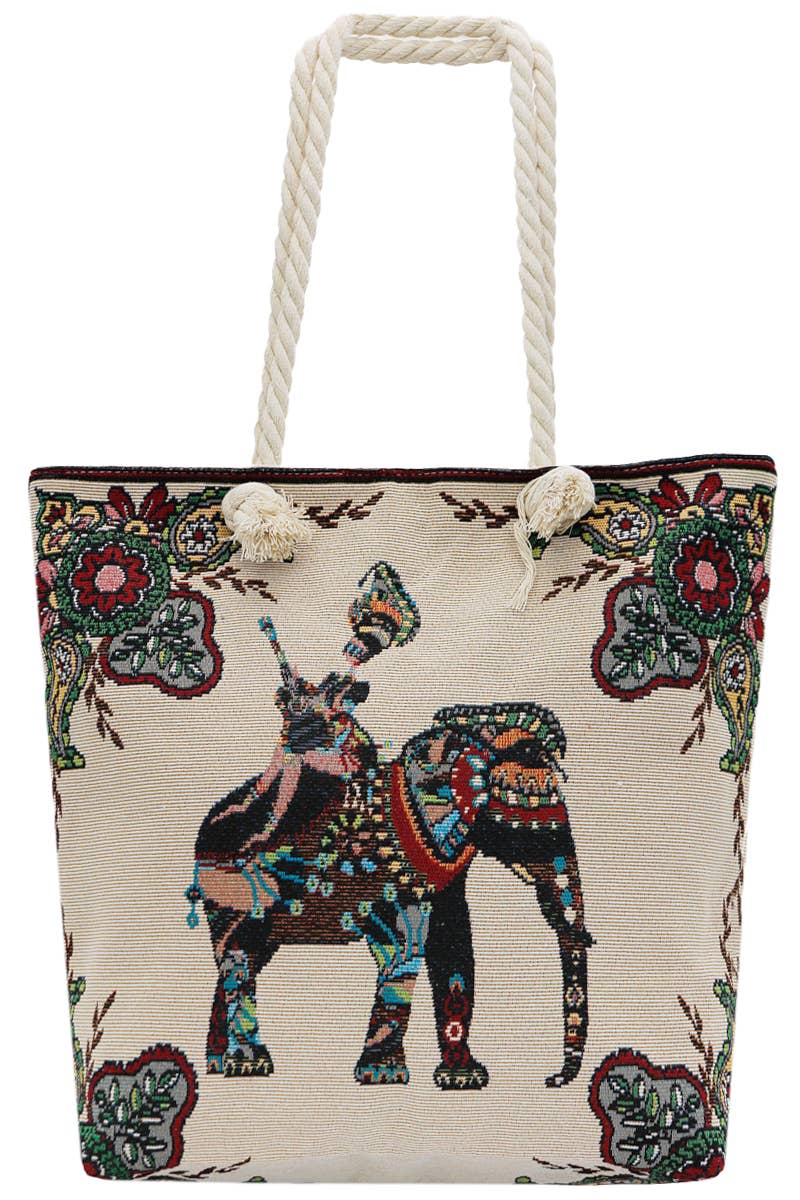 Lucky Elephant Tapestry Canvas Tote Bag