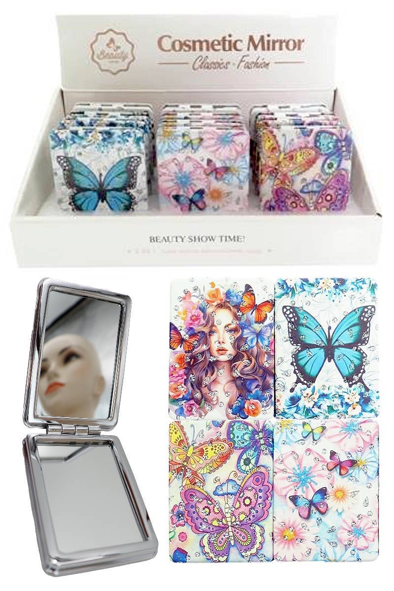 Butterfly Floral Glitter Compact Makeup Mirror