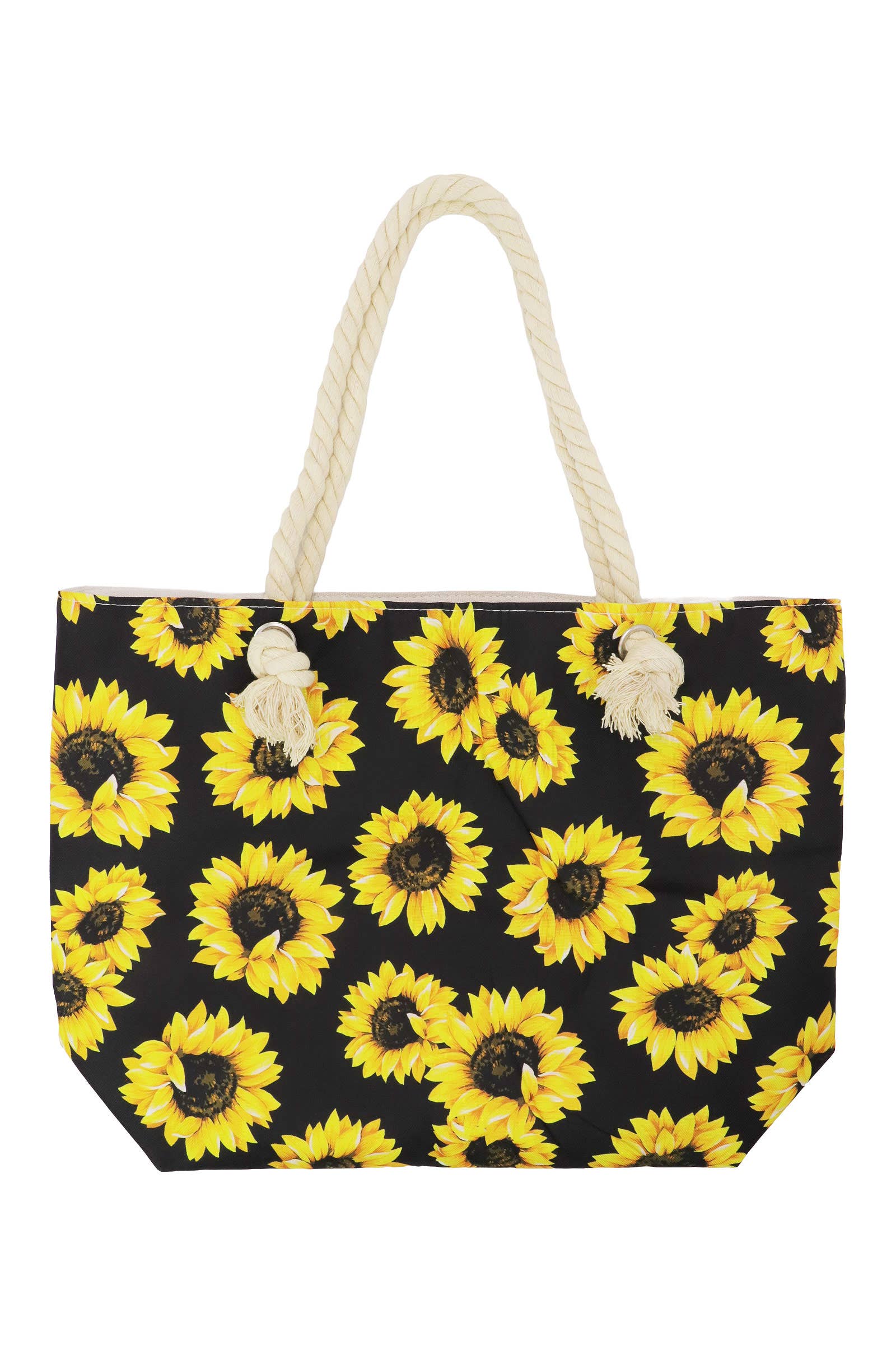 Sunflower Zippered Rope Handle Canvas Tote Bag