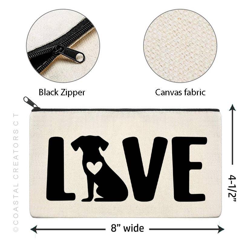 Dog Love Multi-Use Canvas Zipper Storage Pouch Bag