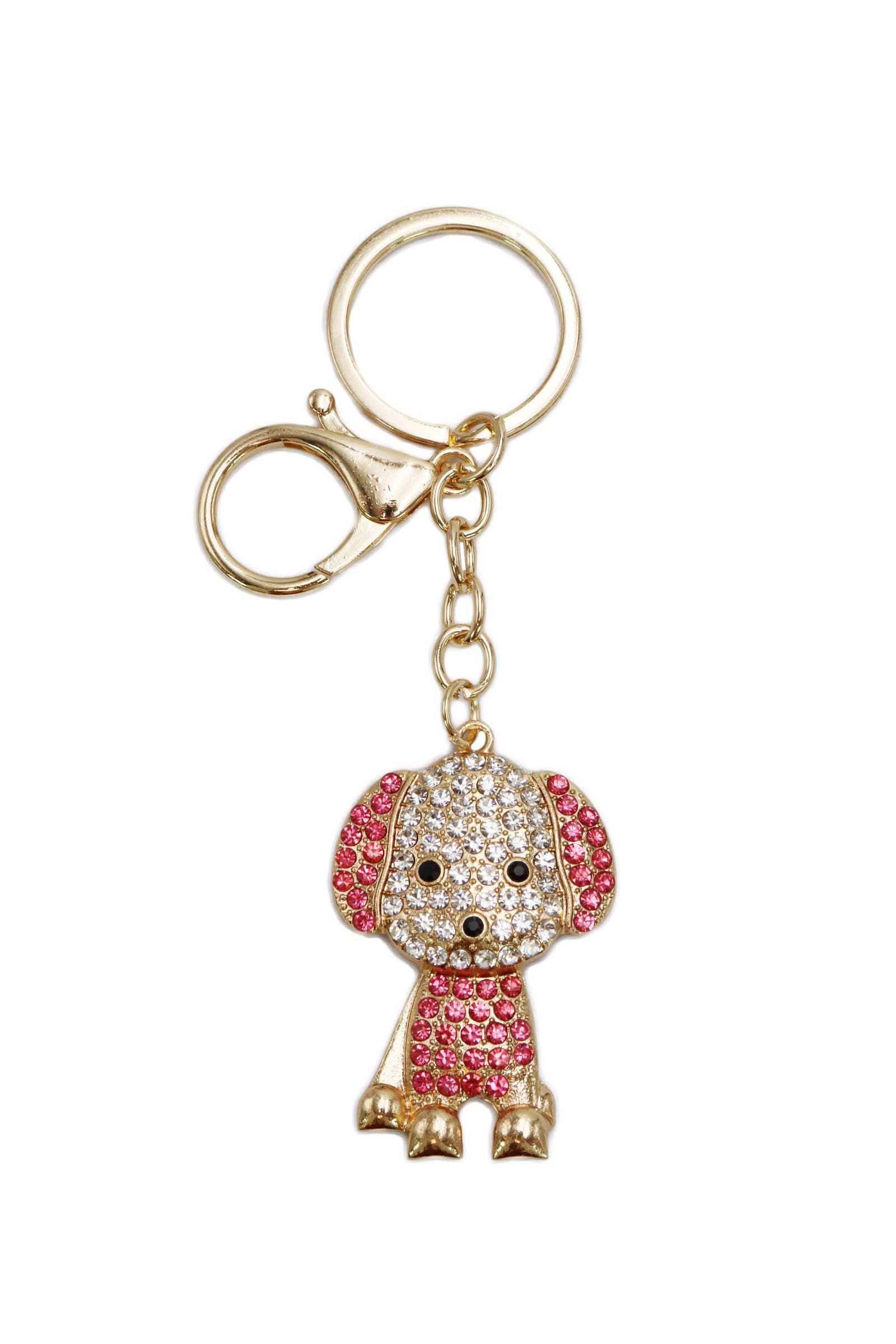 Puppy Dog Bling Rhinestone Gold Metal Key Chain