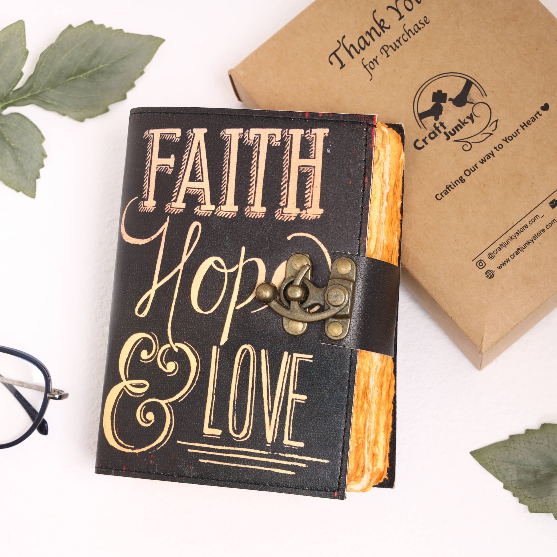 Leather Journal Blank Vintage Grimoire Faith Hope Love