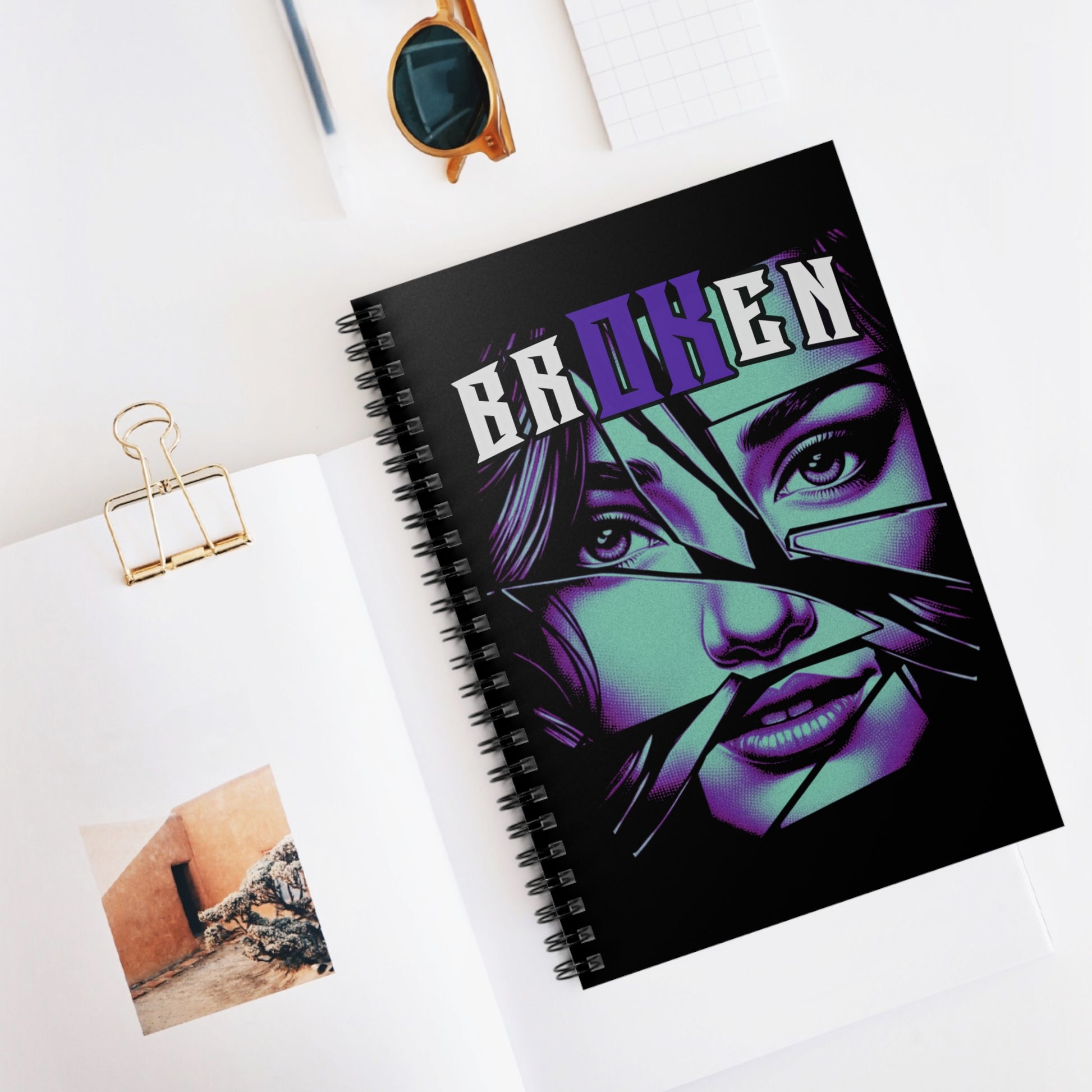 Broken V1 - Purple & Wht - Spiral Notebook - Ruled Line