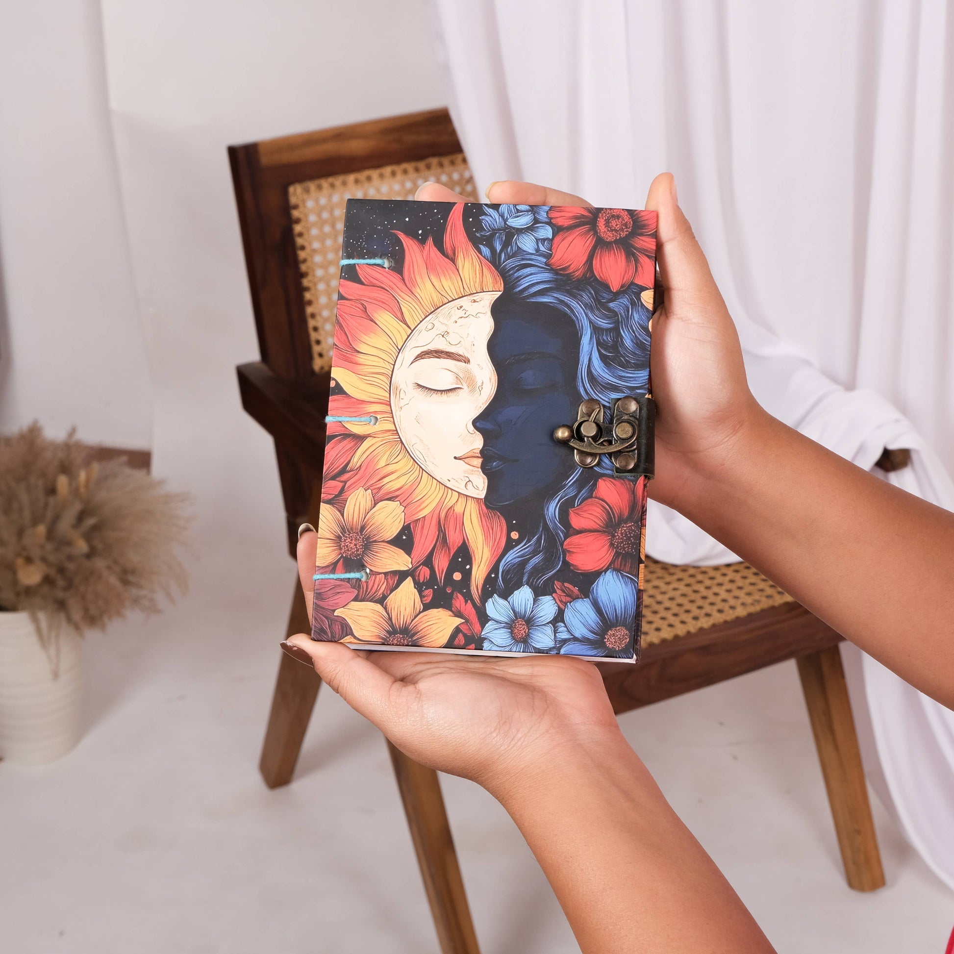 Sun/Moon - Two Face - Journal Diary Notebook with Leather Strap Lock - Unruled