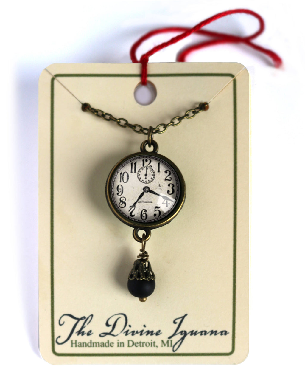 Edwardian Clock Steampunk Pendant Necklace w/Bead