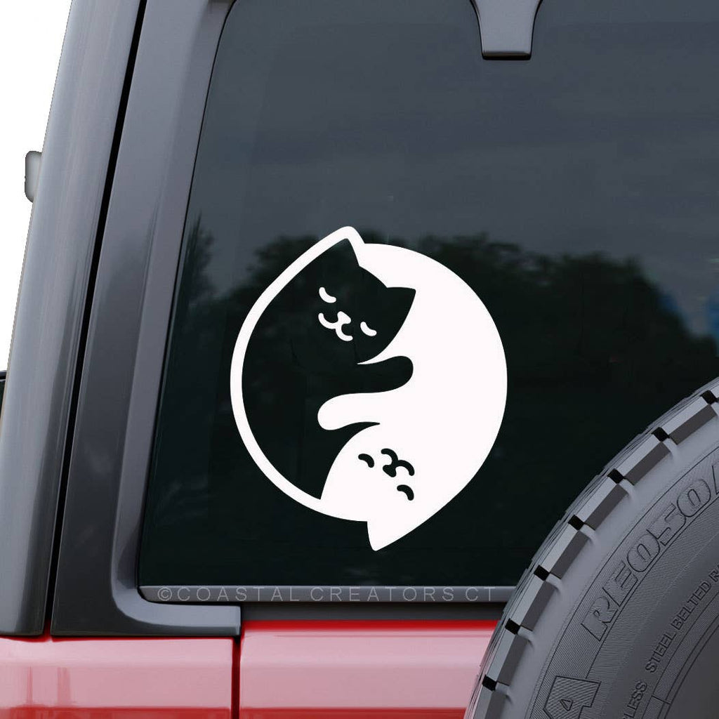 Yin Yang Cats White Vinyl Car Window Decal (Packaged)