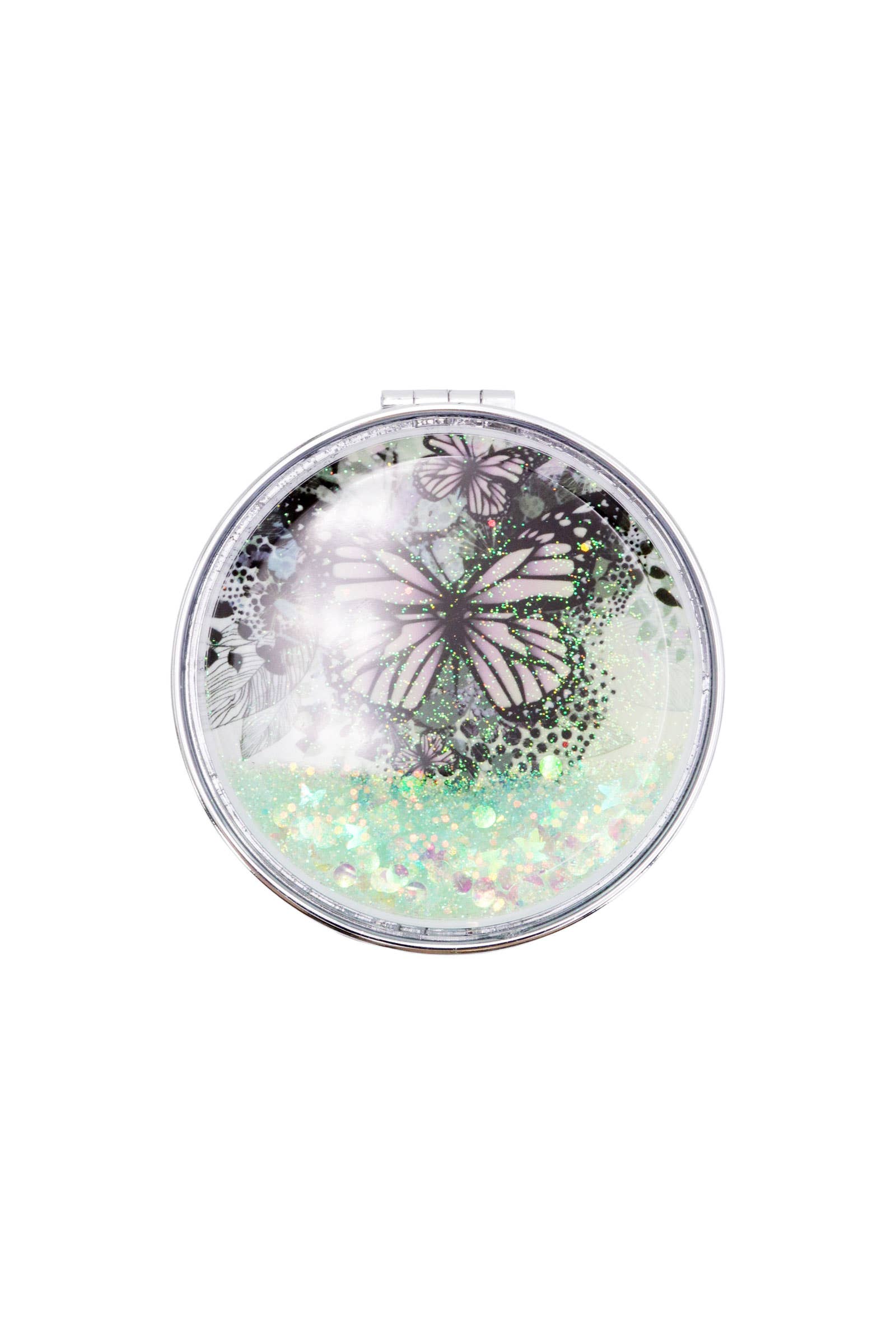 Butterfly Liquid Glitter Circular Compact Mirror