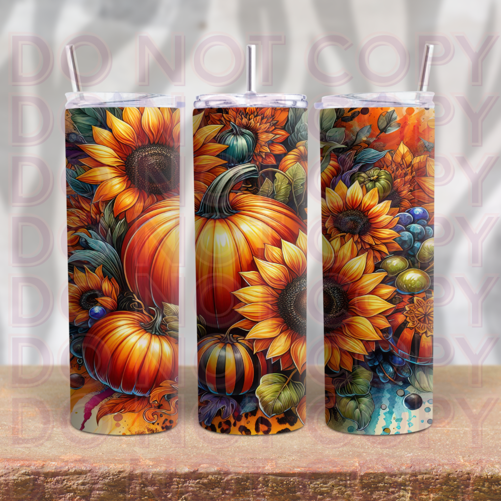 Fall Pumpkin and Flower Scene 20oz Tumbler