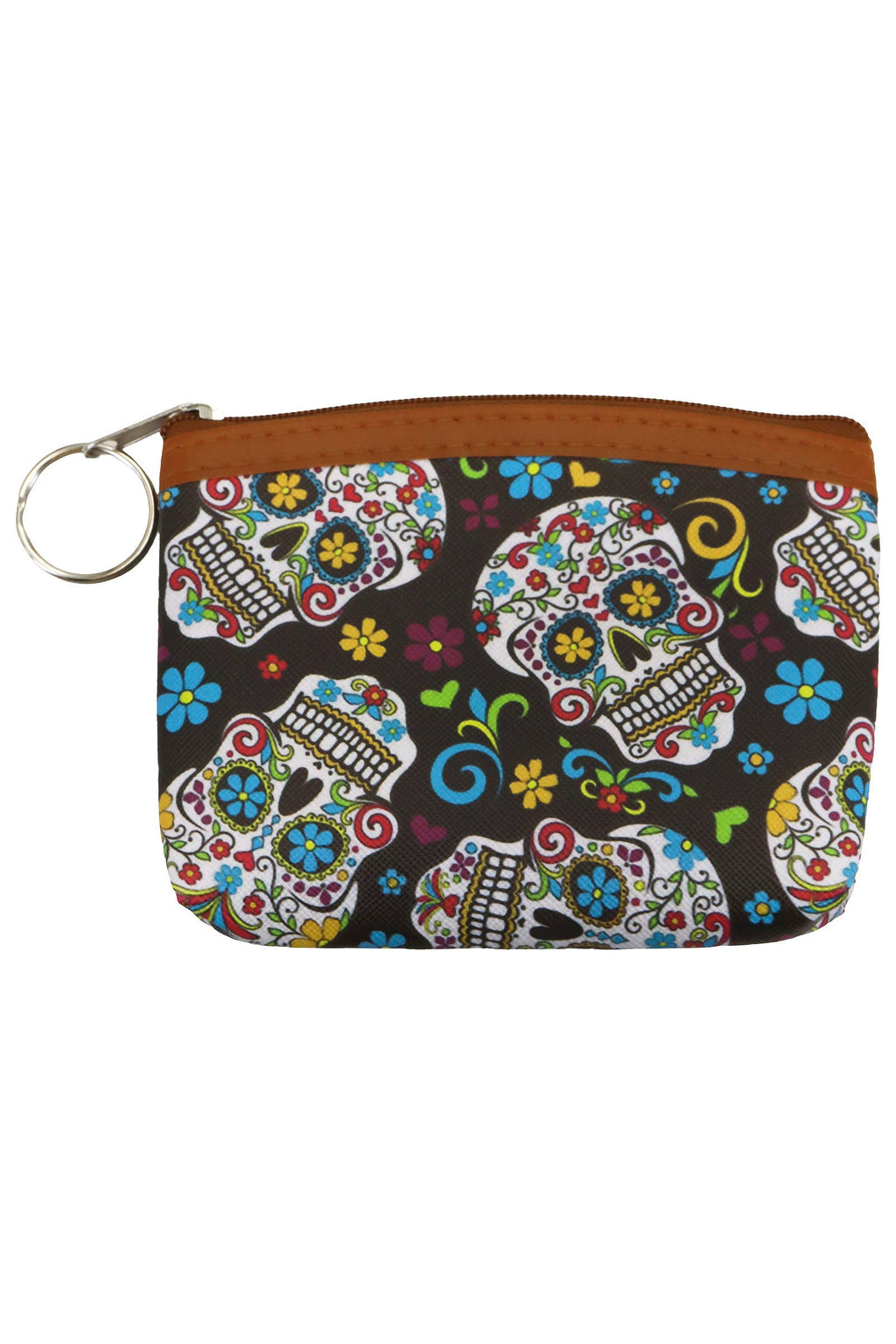 Sugar Skull Print Zipper Coin Pouch Bag