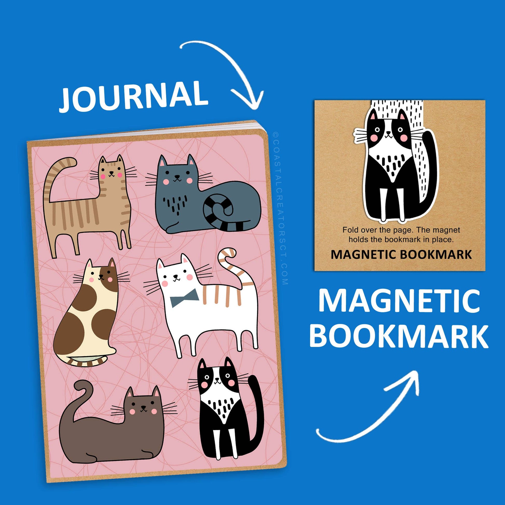 Cats Journal with Matching Magnetic Bookmark Set (Packaged)