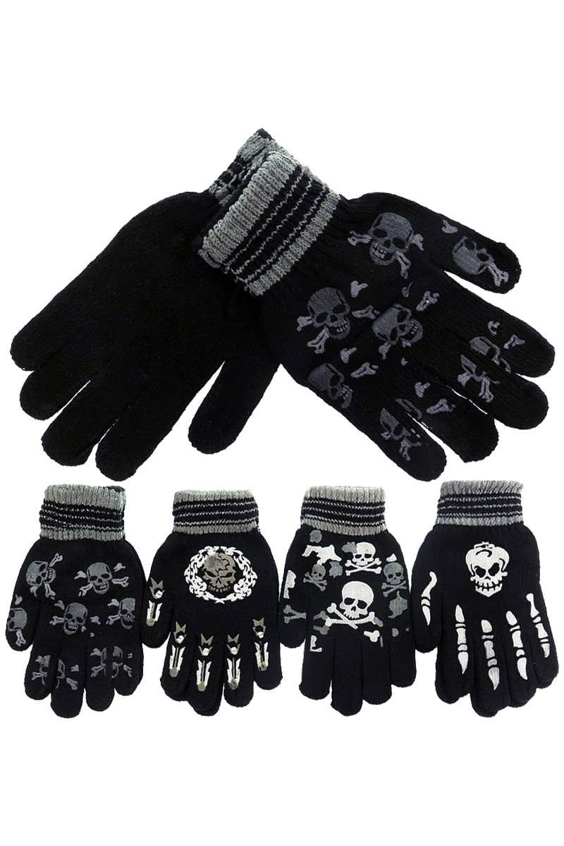 Black Biker Rebel Skull Print Elastic Gloves