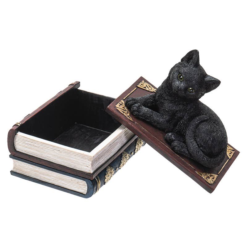 Black Cat on Book Box Figurine