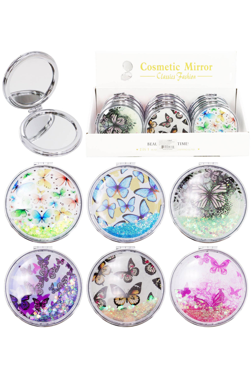 Butterfly Liquid Glitter Circular Compact Mirror