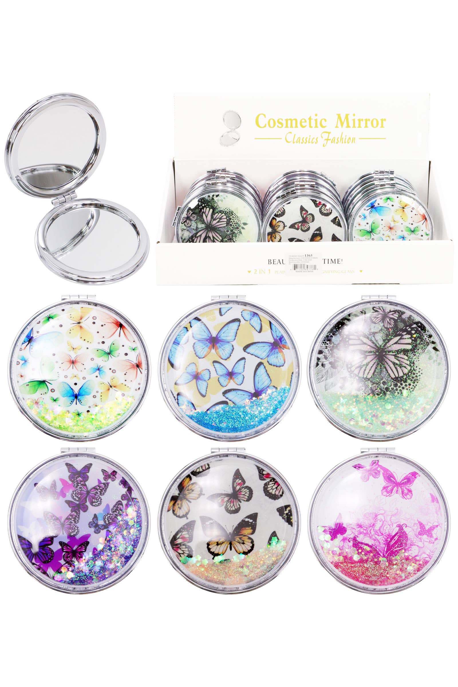 Butterfly Liquid Glitter Circular Compact Mirror