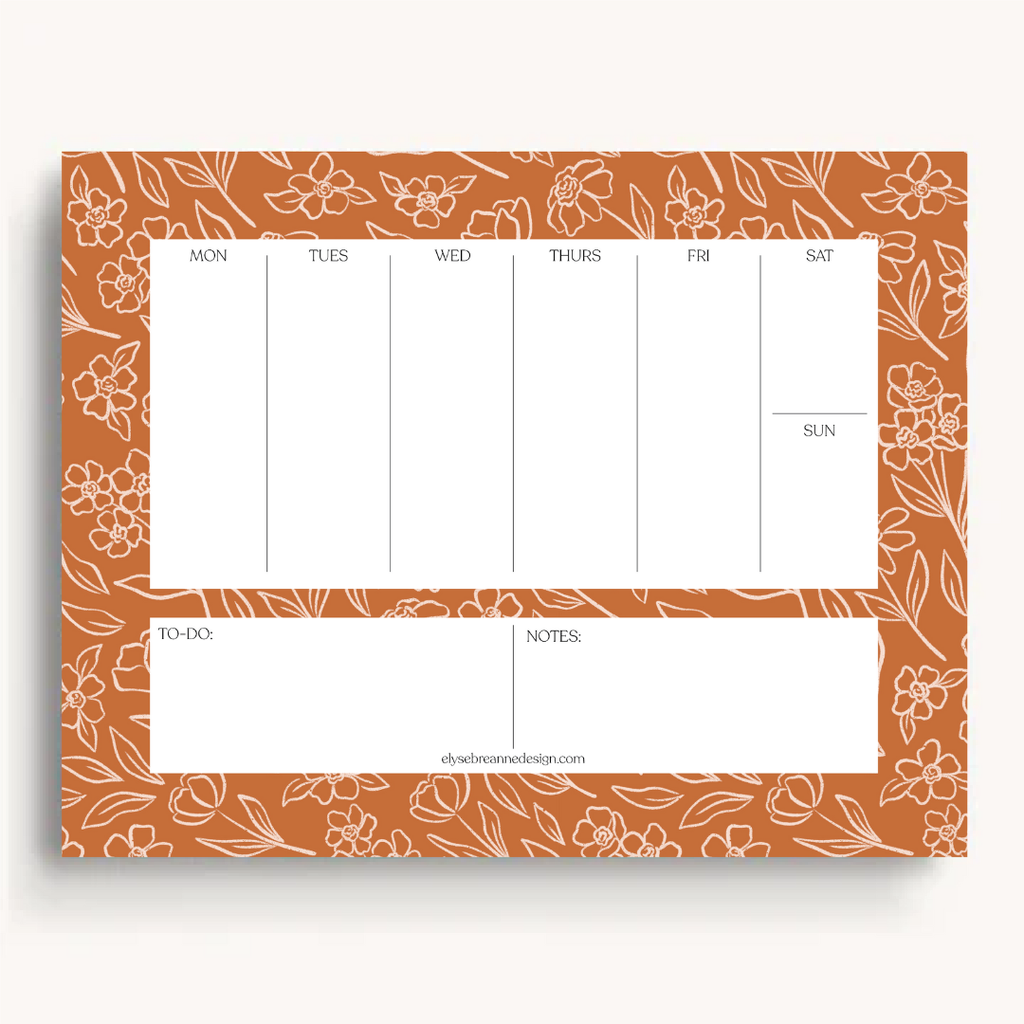 Terracotta Floral Weekly Planner Notepad | Fall & Halloween
