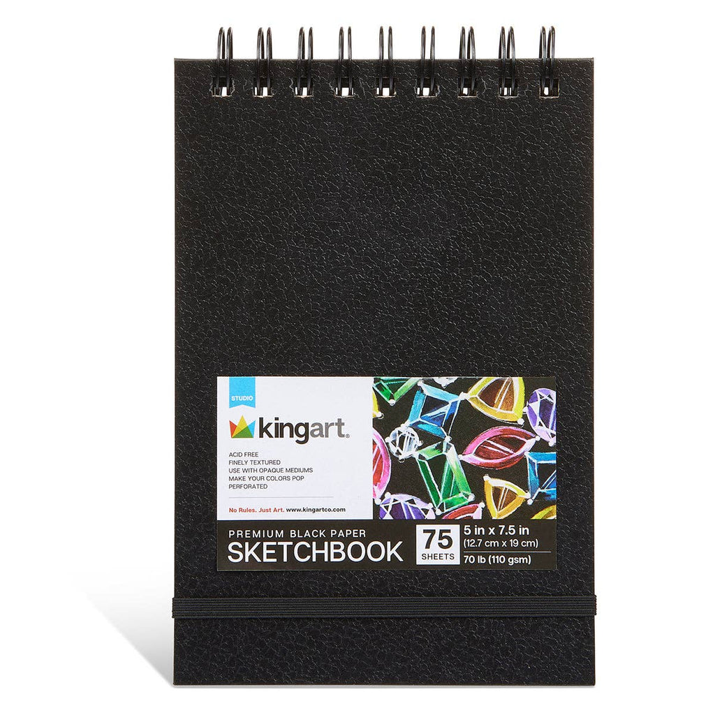 Black Drawing Paper - Top Spiral - 5” x 7.5” - 75 Sheets