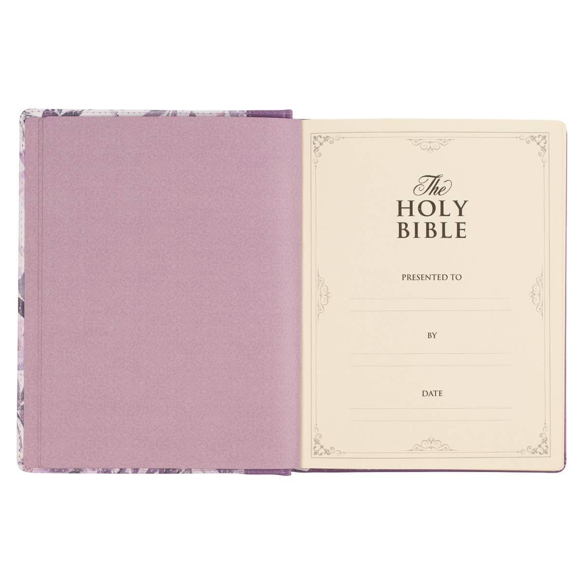 KJV Note-taking Bible Faux Leather HC, Purple Floral Printed