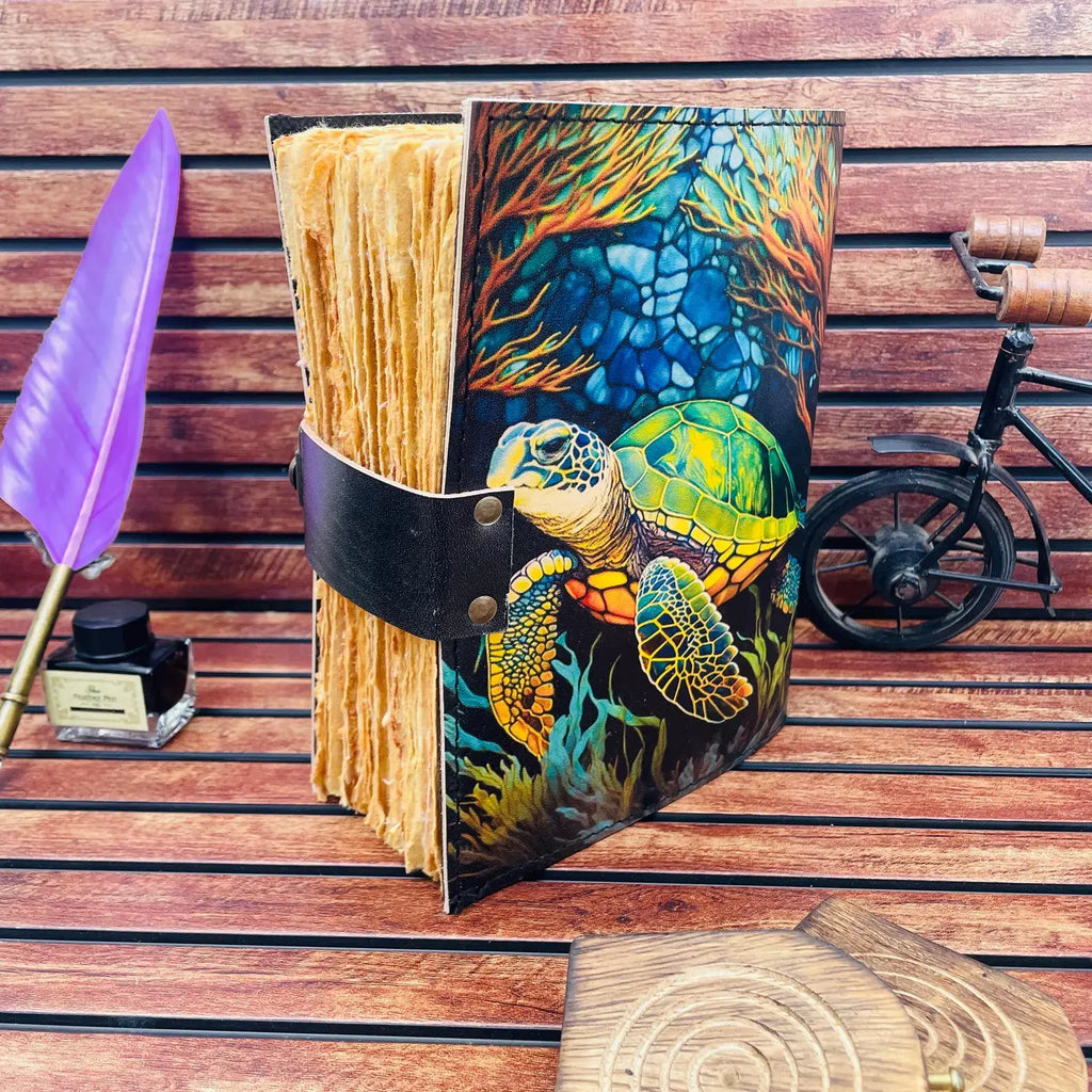Sea Turtle - Leather Journal Blank Vintage Notebook