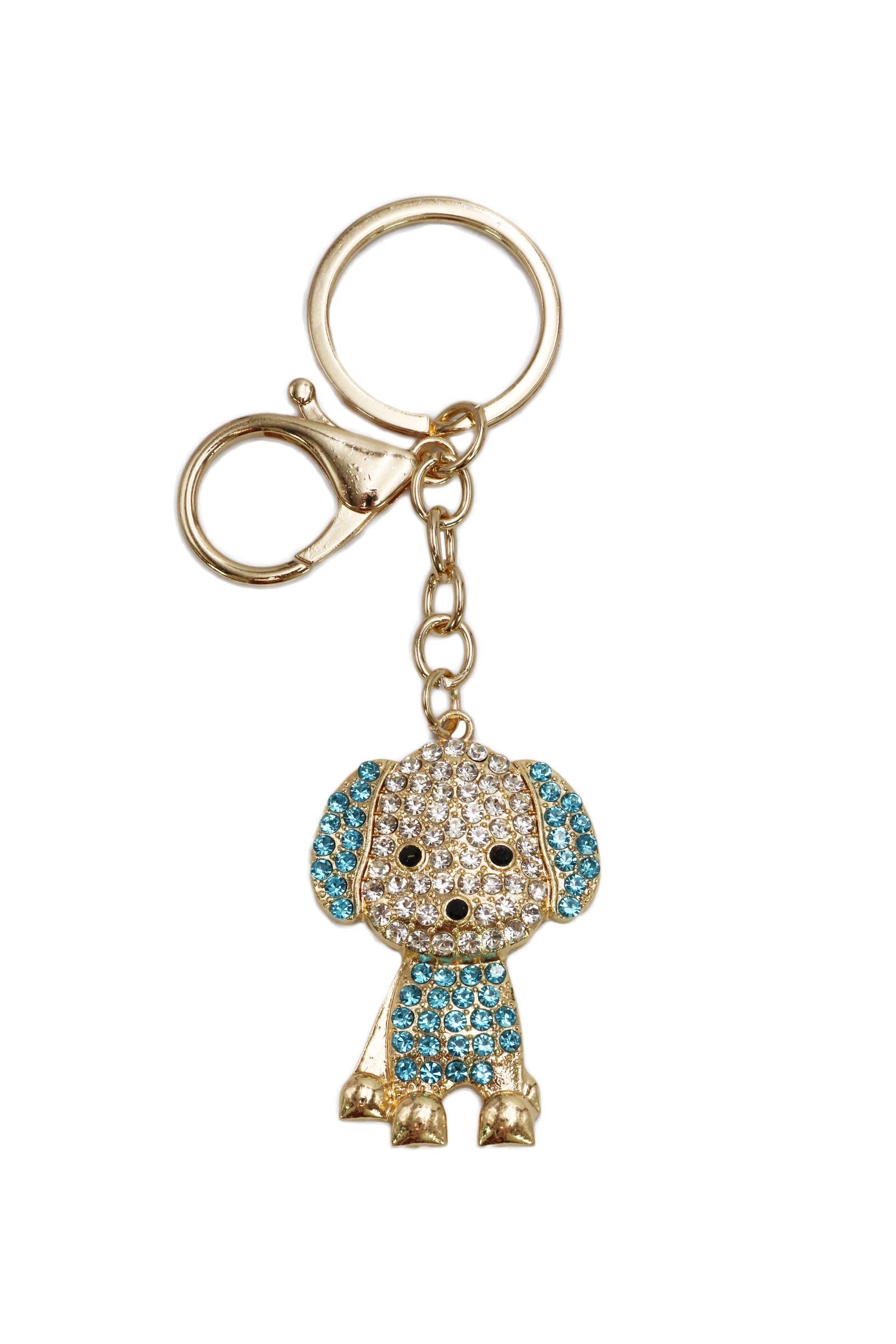 Puppy Dog Bling Rhinestone Gold Metal Key Chain
