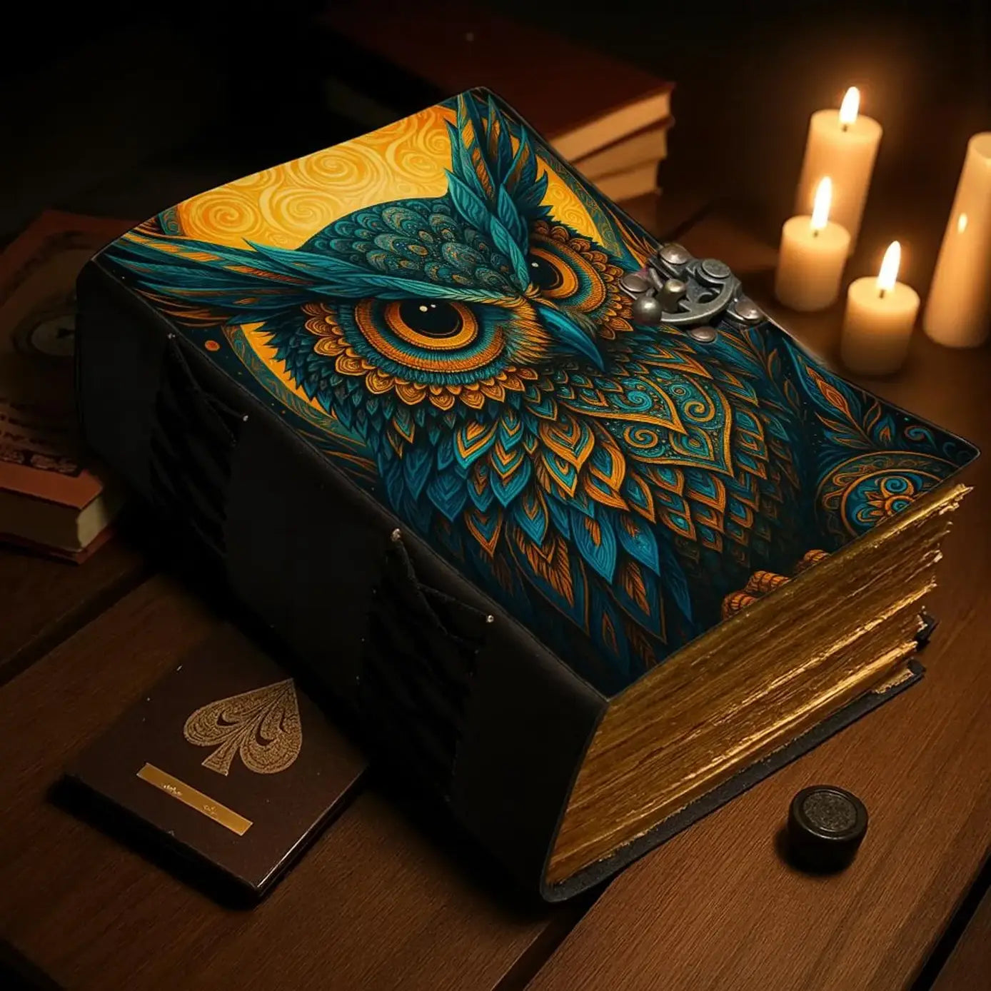 Leather Journal Blank Vintage Notebook with 3D Owl Print  