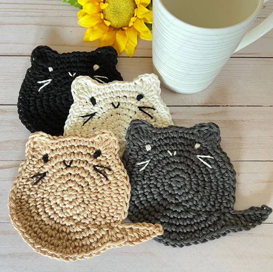 Crochet Fat Cat Coaster Set of 4, Cat Lover Gift, Home Decor