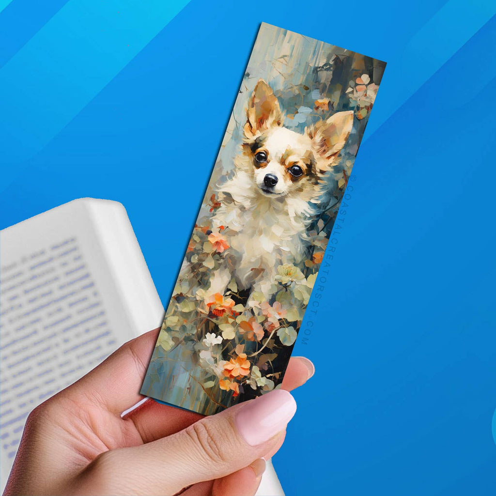 Chihuahua Dog with Flowers 2"x6" Glossy Laminated Bookmark