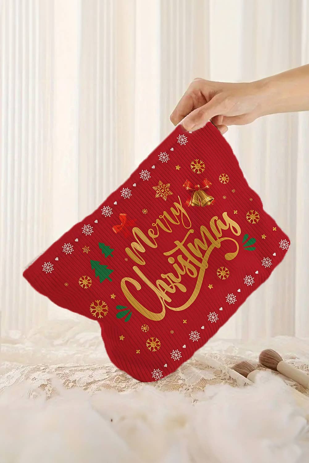 Christmas, Santa Corduroy Zip Up Cosmetic Bag