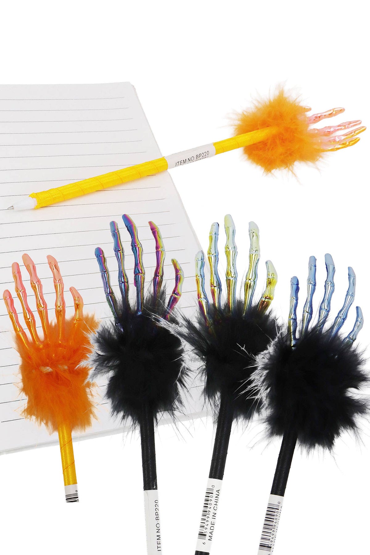 Skeleton Hands Metallic Feathered Pen - 12 Pcs